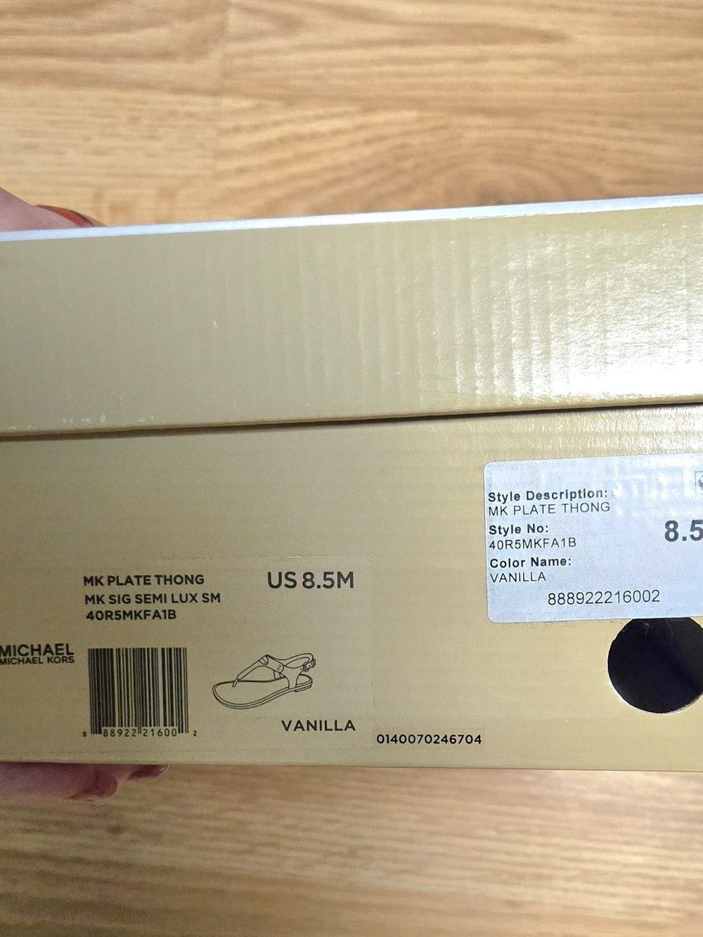 Michael Kors Beige Signature Monogram T-Strap Sandals with Gold Logo - Picture 6 of 6